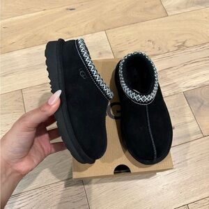 UGG Black Suede Slip-Ons with Knit Trim
